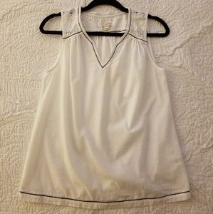 J. Crew White Swiss Dot Top w/ Navy Trim size 4